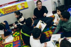 In this March 2014 photo, Megan Fehr teaches her third-grade class at the Guilmette Elementary School in Lawrence. (Joe Spurr for WBUR)