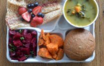 In Finland lunch is mainly a vegetarian affair of pea soup, carrots, beetroot salad, crusty roll and sweet pancake with berries to finish